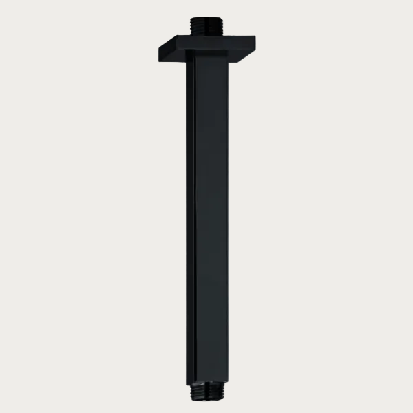 Braccio doccia a soffitto quadrato da 20 cm in nero opaco
