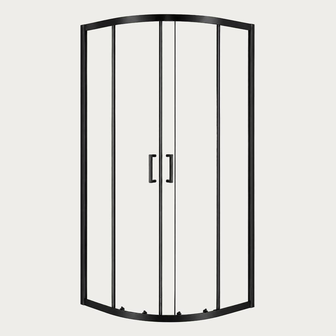 Box doccia semicircolare Forma con vetro trasparente con profili neri con maniglia in acciaio inox