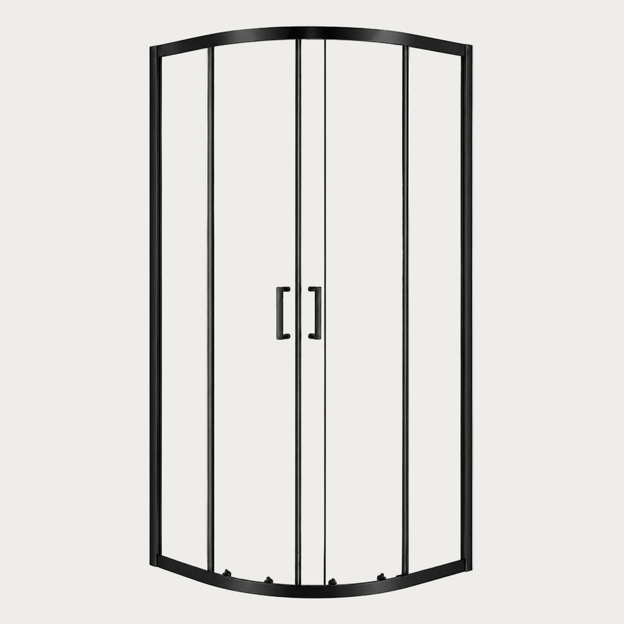 Box doccia semicircolare Forma con vetro trasparente con profili neri con maniglia in acciaio inox