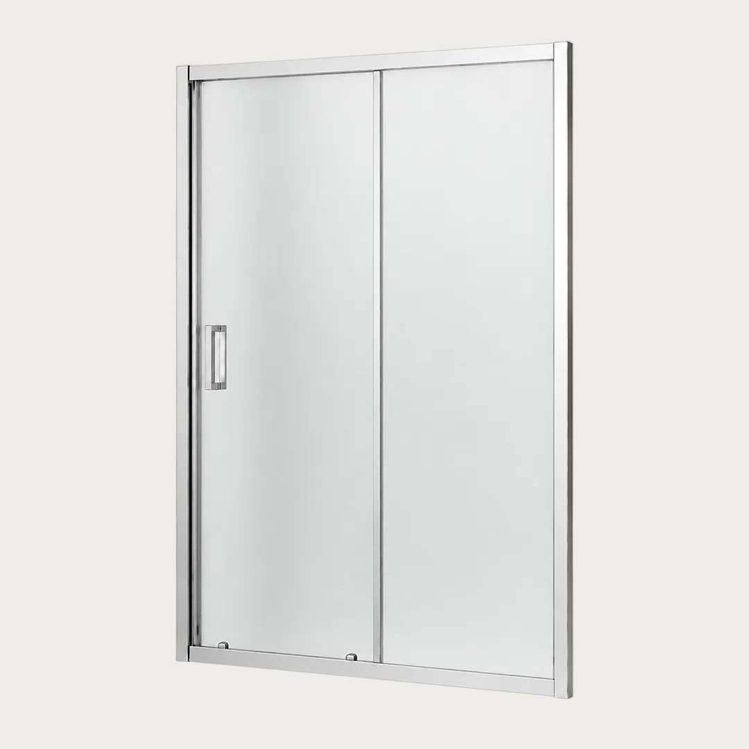 Porta doccia in vetro Linea con vetro satinato con profili cromati con maniglia in acciaio inox