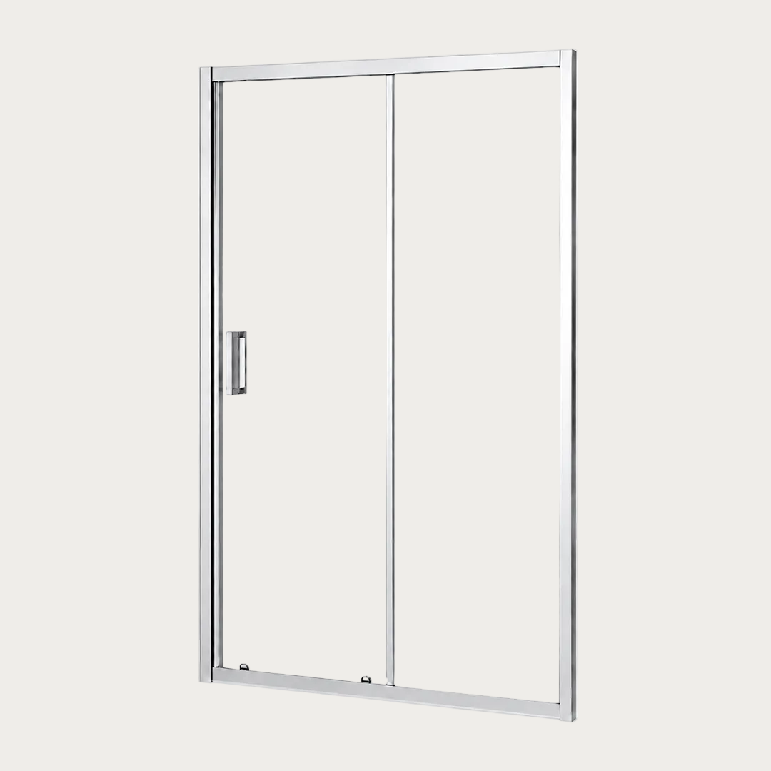 Porta doccia in vetro Linea con vetro trasparente, profili cromati e maniglia in acciaio inox