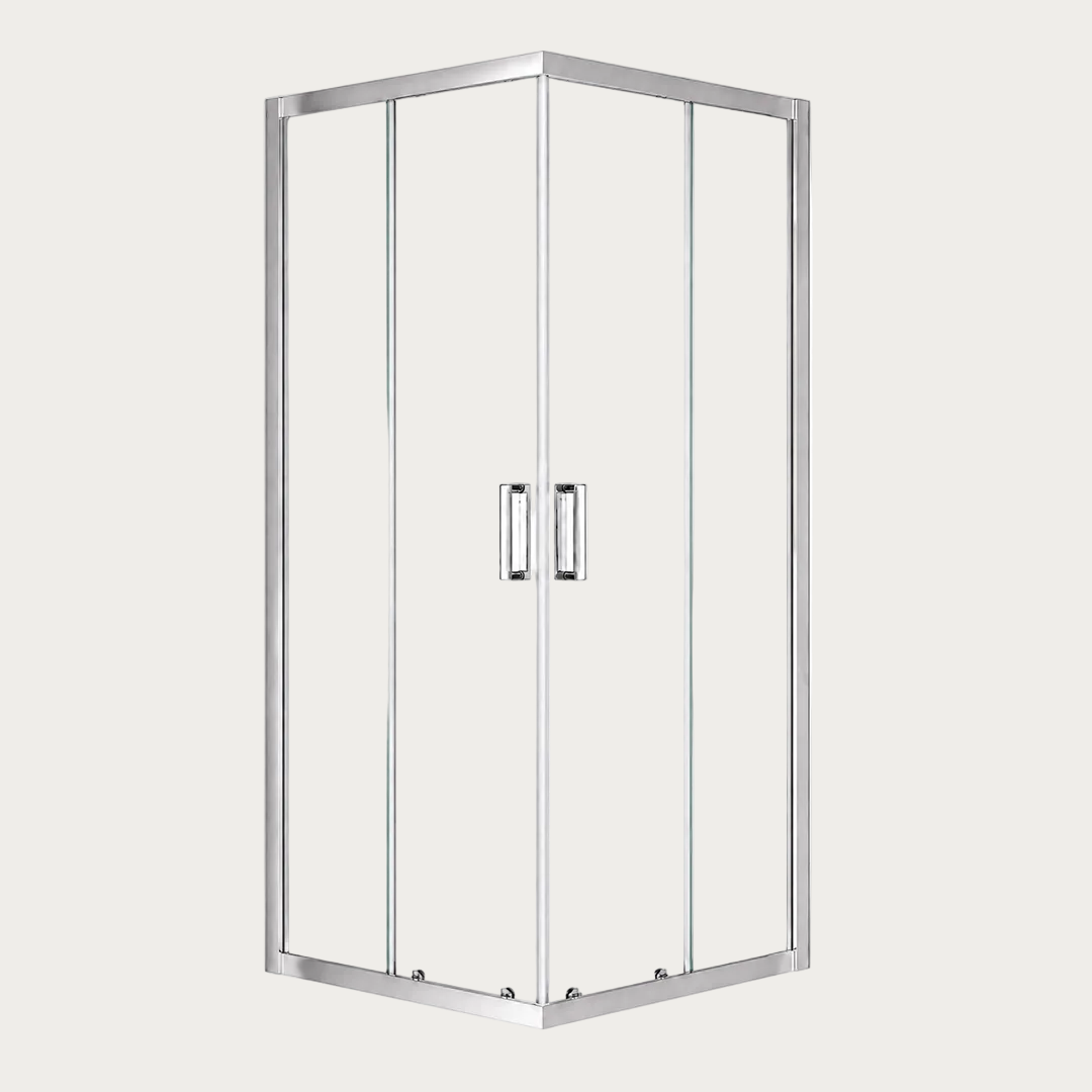 Box doccia quadrato Forma con vetro trasparente e profili cromati con maniglia in acciaio inox
